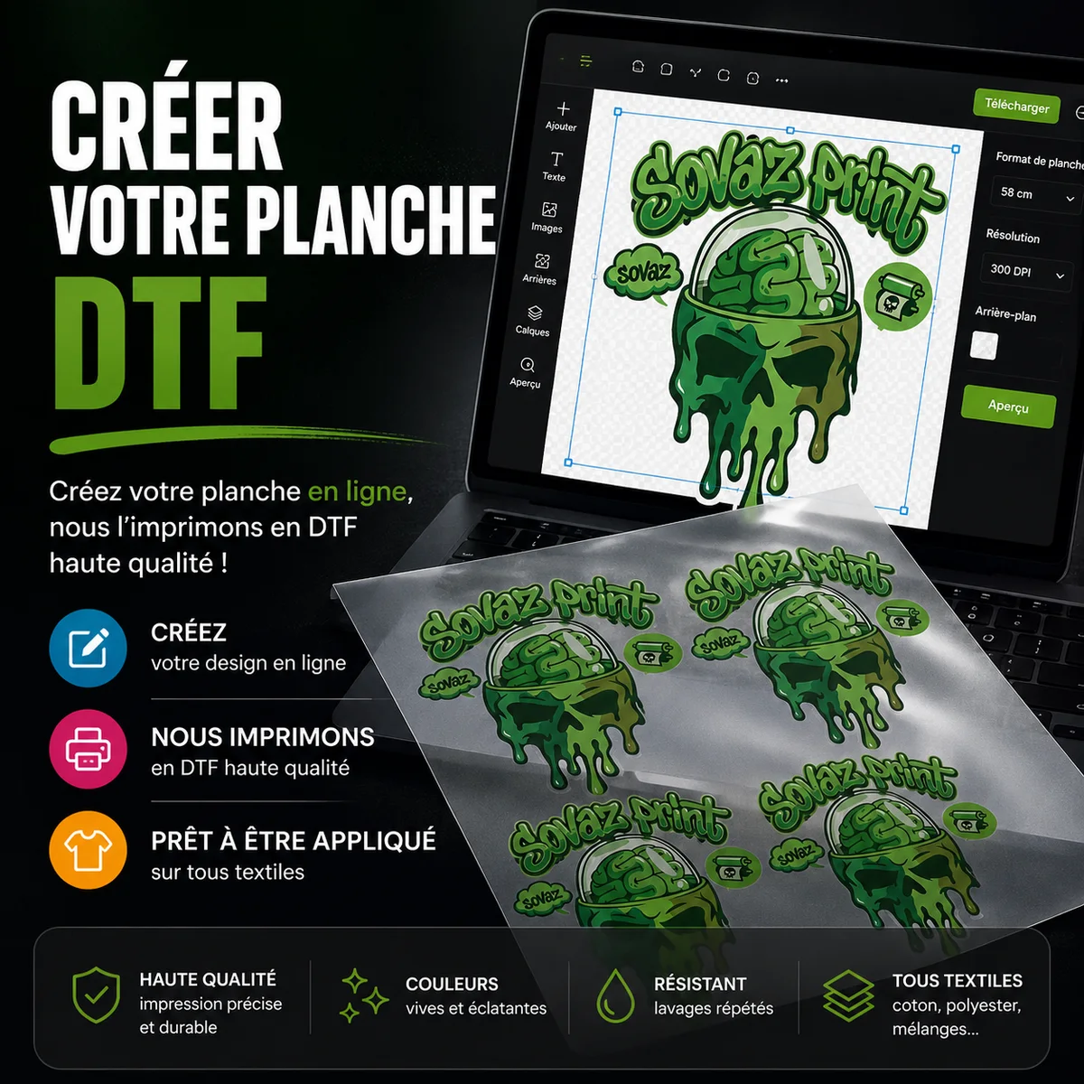 Création d’une planche DTF textile dans l’atelier